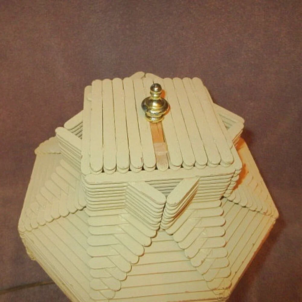 Vtg Popsicle Stick Table Lamp And Shade Wired Folk Tramp Art Boho MCM 60s Hippie